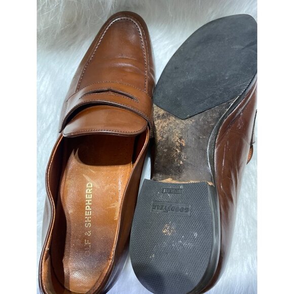 Olf & Sherherd Mens Brown Leather Penny Loafers Size 9.5M Classic Slip-On Dress - Picture 8 of 8